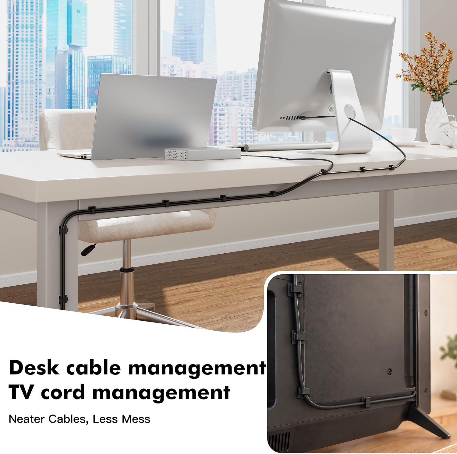 30 Pcs Small Black Adhesive Cable Clips for Cord Management Under Desk Nightstand Phone PC Charger Plug Speaker TV Cord Holder Keeper Hook Wall Wire Organizer Car Dash Cam Ethernet Christmas Light