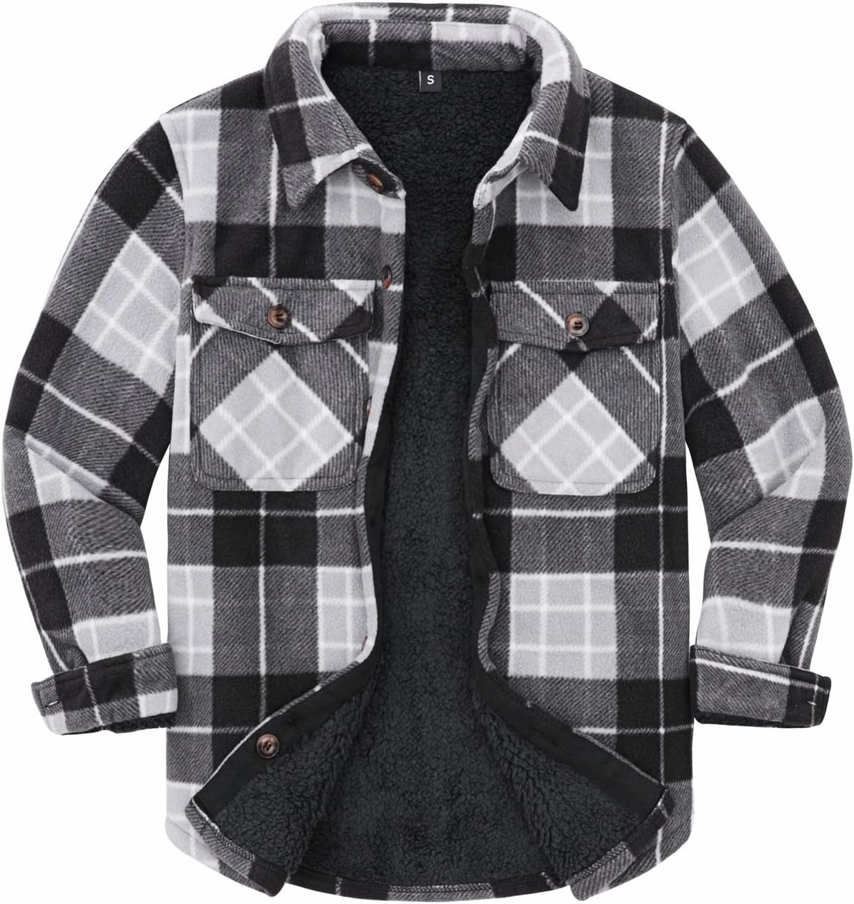 ThCreasa Boys Sherpa Lined Plaid Button Shirt Jacket
