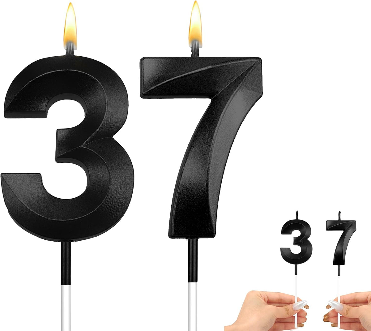 Black Birthday Candles for Cake 37 Candle 37 Birthday Candle 37 Candles for Birthday Cakes 37th Birthday Cake Topper Black Candles 37 Decorations for Her Him Women