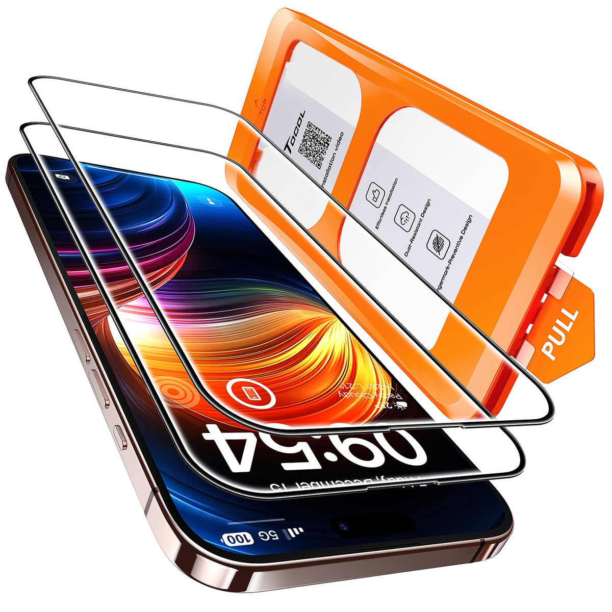 TOCOL for iPhone 16 Pro Max Screen Protector 9H Hardness Military Grade Shatterproof HD Tempered Glass Full Coverage Easy Installation Case Friendly 2 Pack