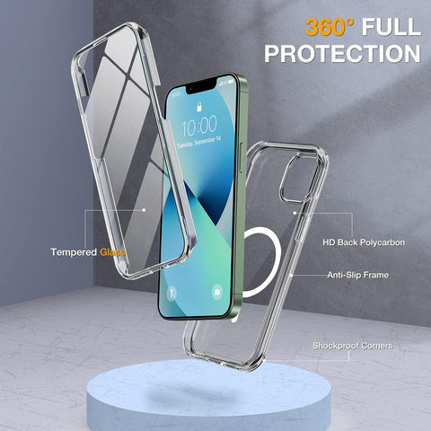 Miracase for iPhone 13 Case 6.1",Built-in Glass Screen Protector,Clear