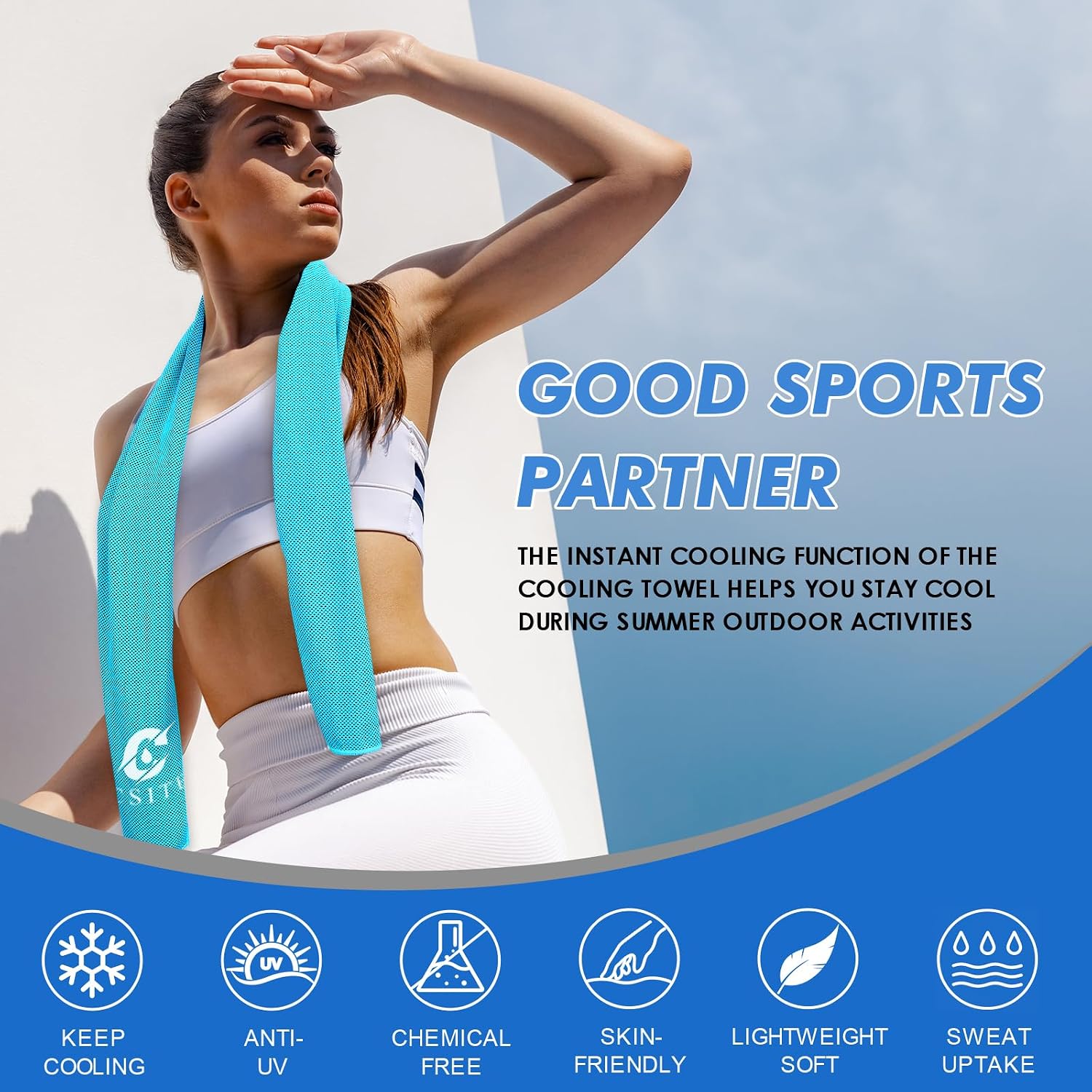 CSITE 6 Pack Cooling Towels (47"x12") for Neck and Face, Ice Towel for Hot Weather, Soft Breathable Chilly Gym Towels, Microfiber Towel for Work Out, Yoga, Running, Camping & More Activities