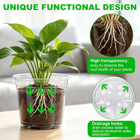 JERIA 30 Pack 5 Inch Clear Nursery Pots with Drainage Holes, Clear Plant Pot for Planting, Transparent Plastic Plant Pots,Durable Seed Starting Pot for Succulents
