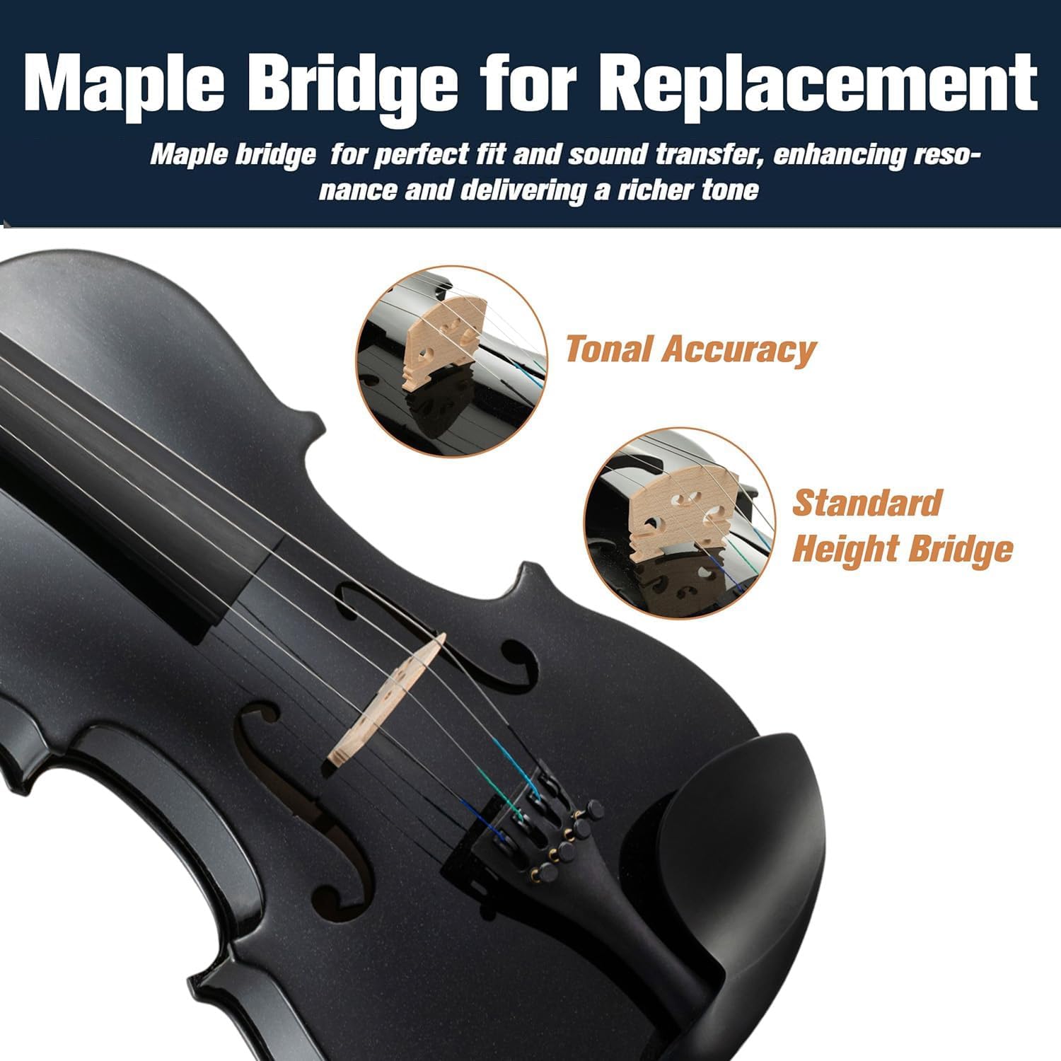 Mendini By Cecilio Violin 4/4 Full Size For Beginners - Fiddle Solidwood Kit with Hard Case - Acoustic Violins with Bow, Rosin, Tuner, Extra Strings & Bridge, Shoulder Rest and Lesson Book (Black)
