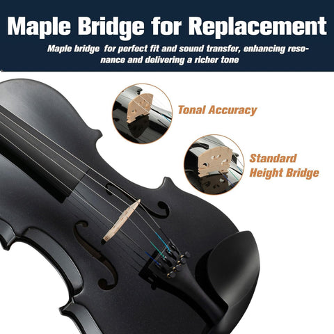 Mendini By Cecilio Violin 4/4 Full Size For Beginners - Fiddle Solidwood Kit with Hard Case - Acoustic Violins with Bow, Rosin, Tuner, Extra Strings & Bridge, Shoulder Rest and Lesson Book (Black)