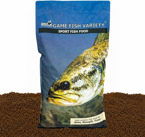 Natural Waterscapes Game Fish Food Variety | Pond and Lake Fish Food Pellets | 22 lb Bag | Feed to Bass, Bluegill, Trout, Catfish, tilapia | Floating Pellets