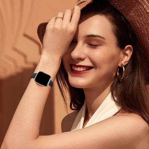 Charlam Slim Leather Band Compatible with Apple Watch Bands for Women 40mm 38mm 41mm 42mm 44mm 45mm 46mm, Top Grain Genuine Leather Strap Thin Wristband for iWatch Series 11 10 SE 9 8 7 6 5 4 3 2 1