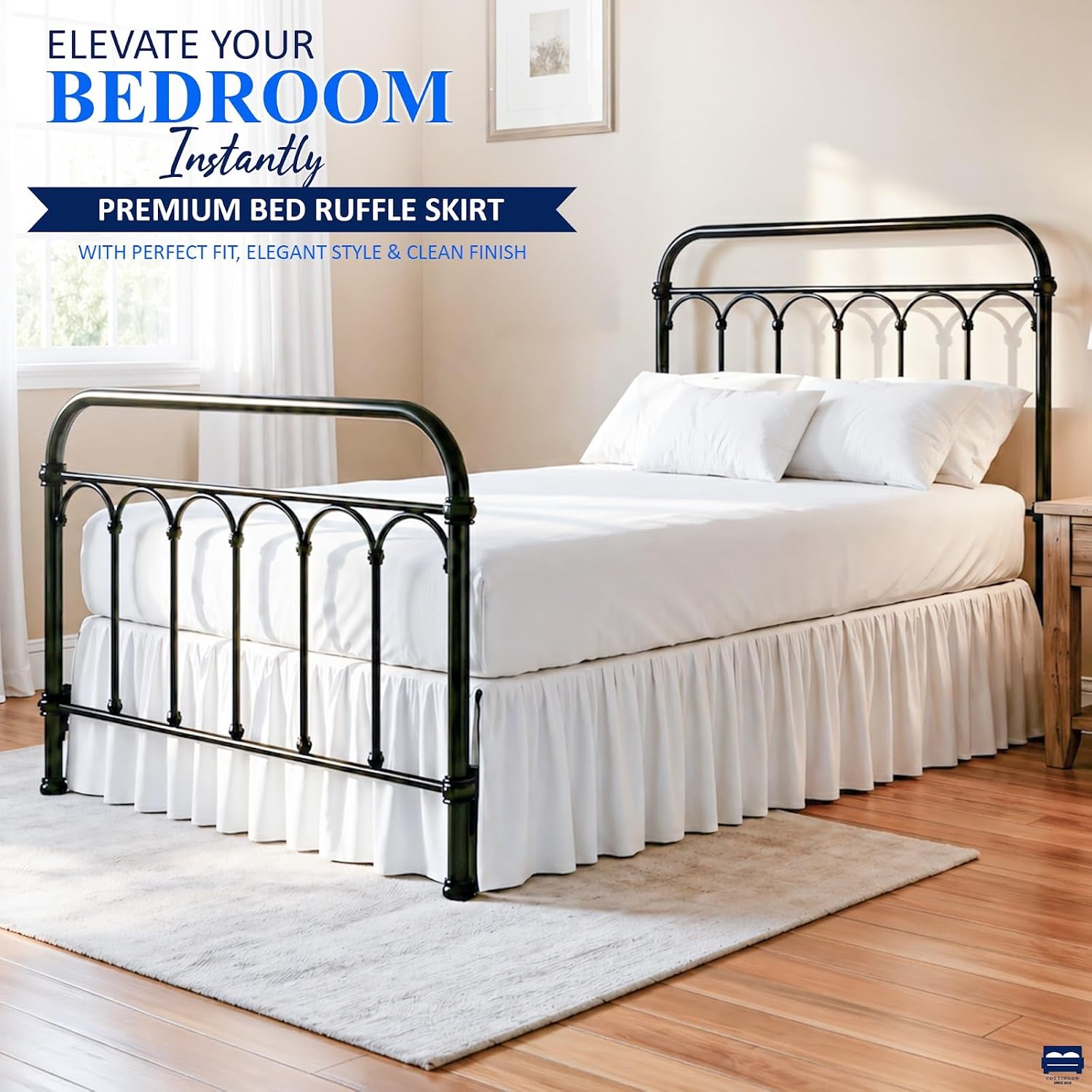 Ruffled Bed Skirt Twin 21-Inch Drop with Split Corners, White