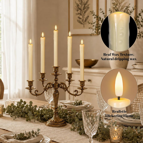 Lezonic Flameless Taper Candles with Remote Timer, Battery Operated Flickering LED Fake Candles for Dining Table Centerpiece Wedding Christmas Mantel Decor, 0.8 x 9.5 inch