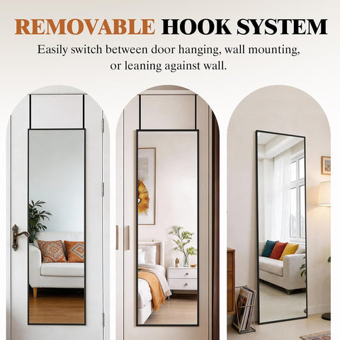 DUMOS 47"x14" Full Length Door Mirror, Full Body Door Mirror, Black