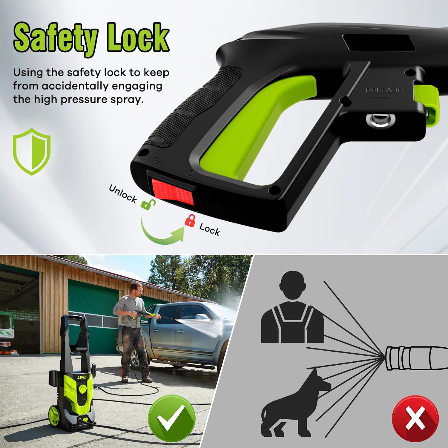 Pressure Washer, Portable Power Washer, 4 Quick Connect Nozzles, High Pressure Cleaning Machine for Car Fence Driveway Patio Washing and More(Light Green)