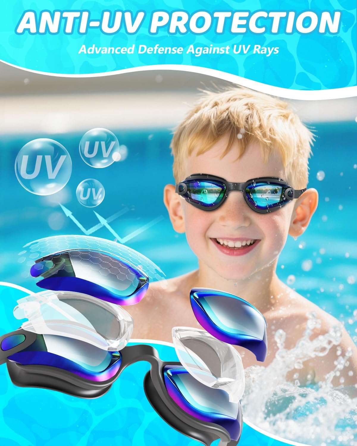 Aegend Swim Goggles for Kids 3-14 Anti-Fog Anti-Leak Goggles for Swimming