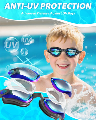 Aegend Swim Goggles for Kids 3-14 Anti-Fog Anti-Leak Goggles for Swimming