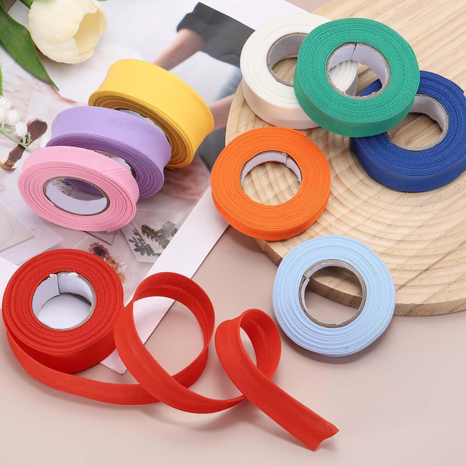 MECCANIXITY 6Ydx1/2" Double Fold Bias Tape for Sewing Seaming Quilting