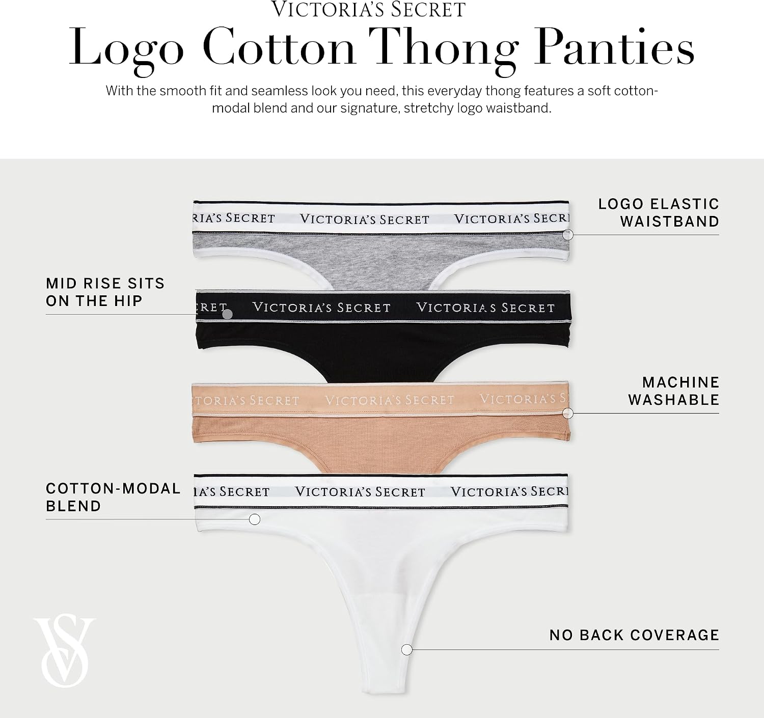Victoria's Secret Women's Logo Cotton Thong Panties, Underwear Pack