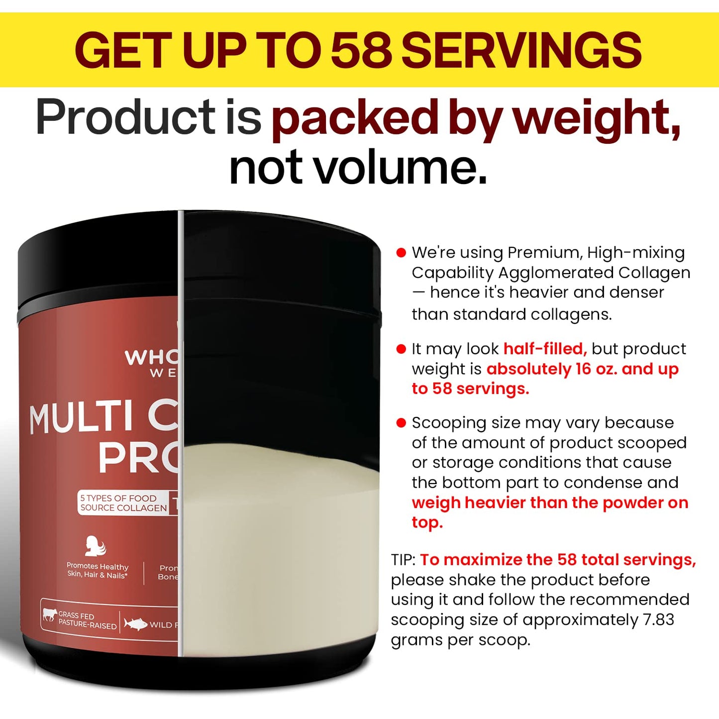 Multi Collagen Protein Powder Hydrolyzed (Type I II III V X) Grass-Fed All-in-One Super Bone Broth + Collagen Peptides - Premium Blend of Grass-Fed Beef, Chicken, Wild Fish, Eggshell Collagen