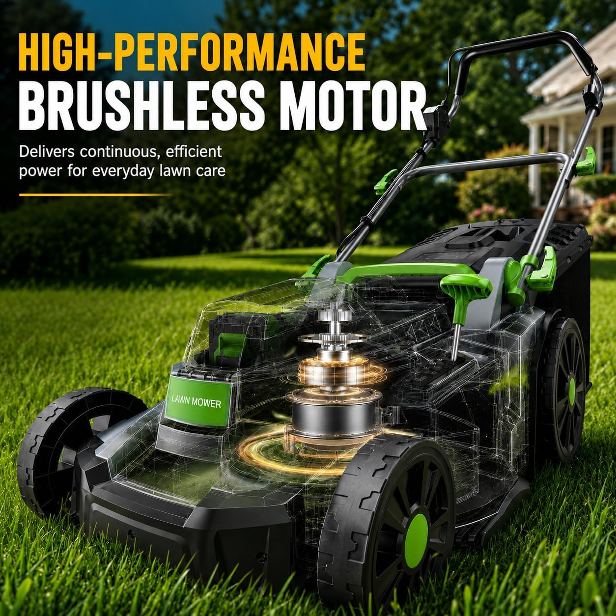 Cordless Lawn Mower, 17 in Walk Behind Lawn Mower for Yard & Garden