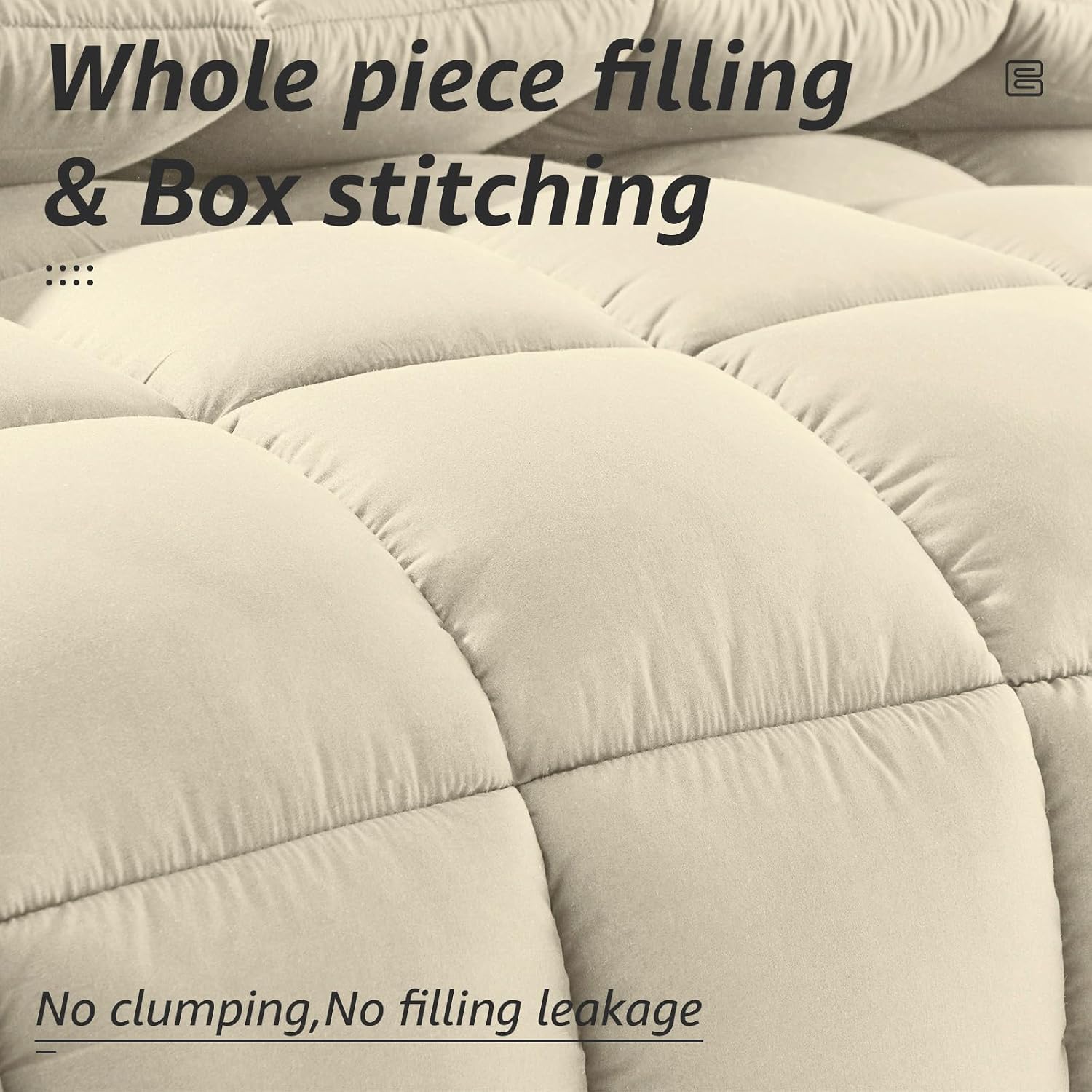 HYLEORY All Season Twin Size Bed Comforter - Cooling Down Alternative Quilted Duvet Insert with Corner Tabs - Winter Warm - Machine Washable - Beige