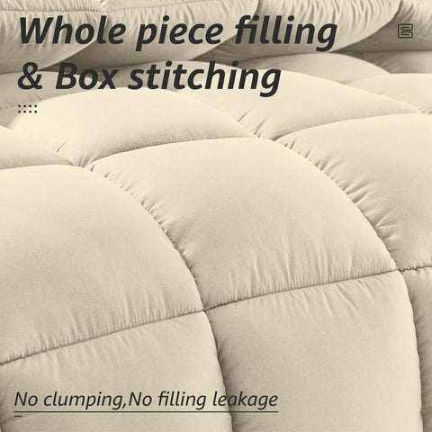 HYLEORY All Season Twin Size Bed Comforter - Cooling Down Alternative Quilted Duvet Insert with Corner Tabs - Winter Warm - Machine Washable - Beige