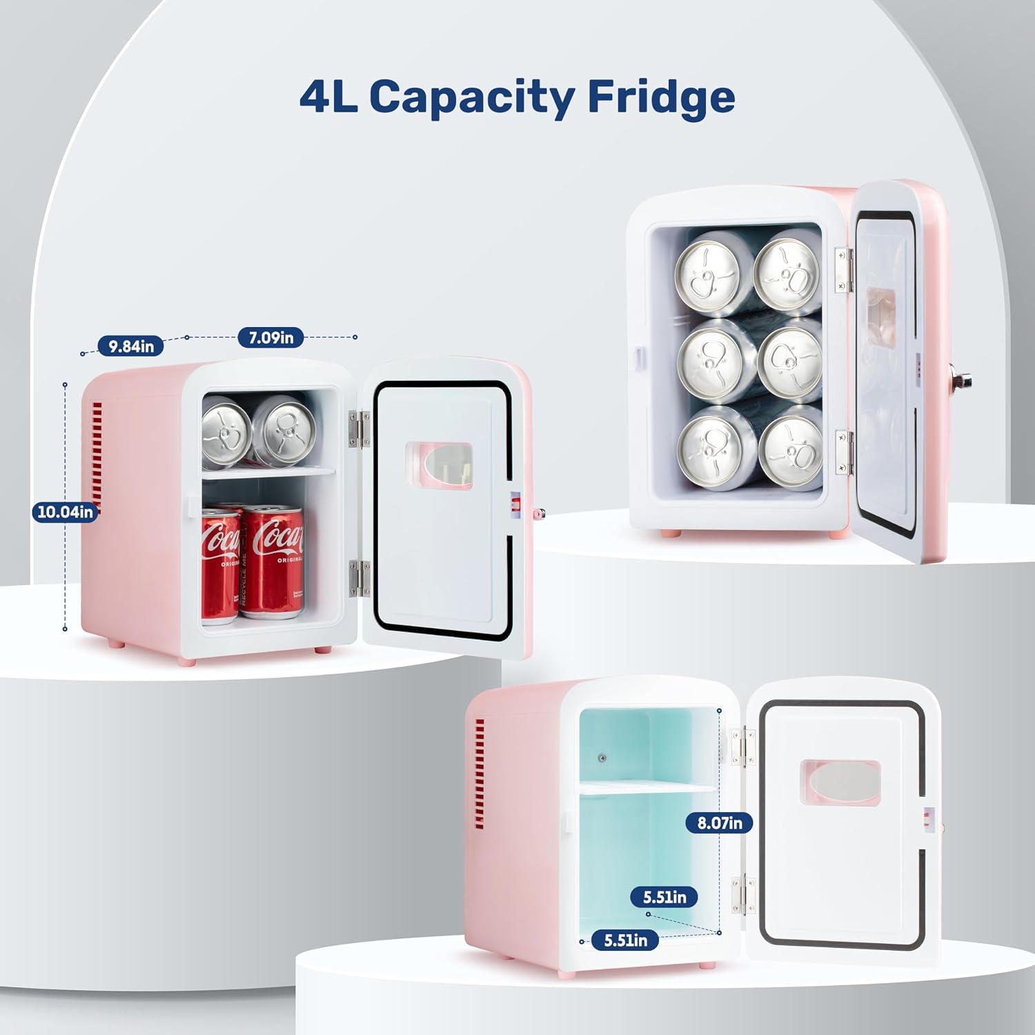 InfiniPower 4L/6 Can Mini Fridge with Observation Window, Portable AC/DC Cooler & Warmer Beverage for Skincare, Drinks, Bedroom, Dorm, Car, Office, Pink