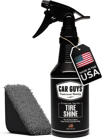 CAR GUYS Tire Shine Spray - The Perfect Deep Black Shine - Long Lasting Car Tire Dressing - No Sling & Dry to Touch - 18 Oz Kit with Applicator