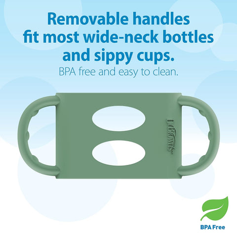 Dr. Brown's Wide-Neck Sippy Spout Bottle with Handles, Green & Gray, 2-Pack