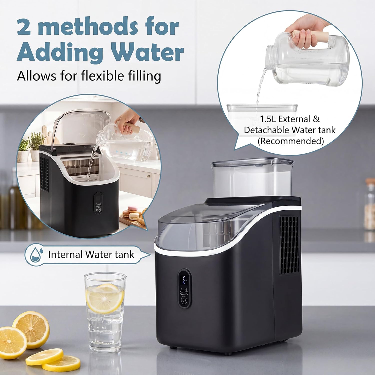 ARLIME Countertop Ice Maker with External Tank, Self-Cleaning Ice Machine