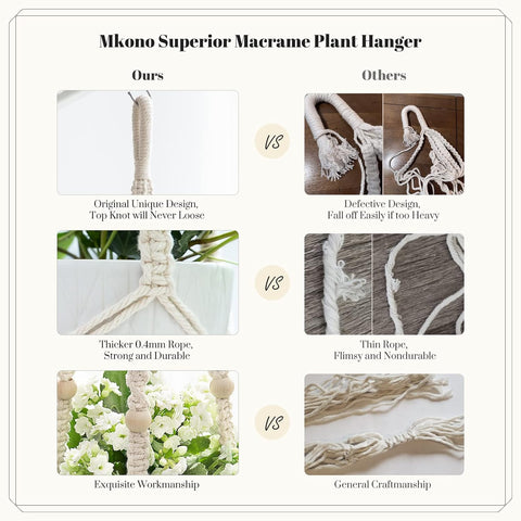 Mkono 3 Pack Macrame Plant Hangers Hanging Planters for Indoor Plants Ivory