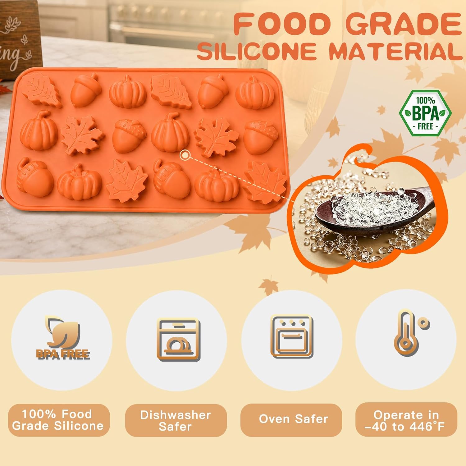 HKNMTT 2Pcs Mini Pumpkin Silicone Molds 36-Cavity 9 Shapes Fall Candy Molds