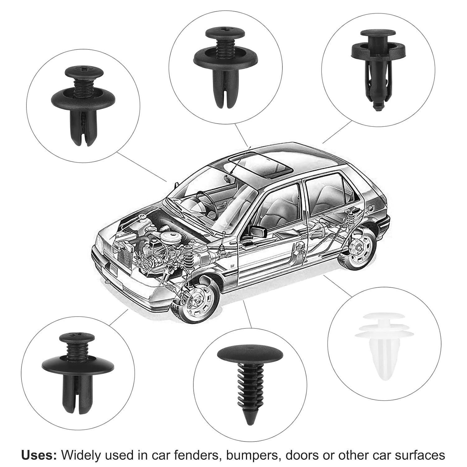 QIIYCCE 120PCS Car Clips & Plastic Rivets - 6 Popular Sizes, Fits Bumpers, Fenders & Most Car Models, Ideal for Body Fixing & Replacement