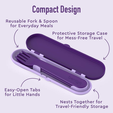 Bentgo Kids Plastic Utensil Set with Fork, Spoon, & Storage Case