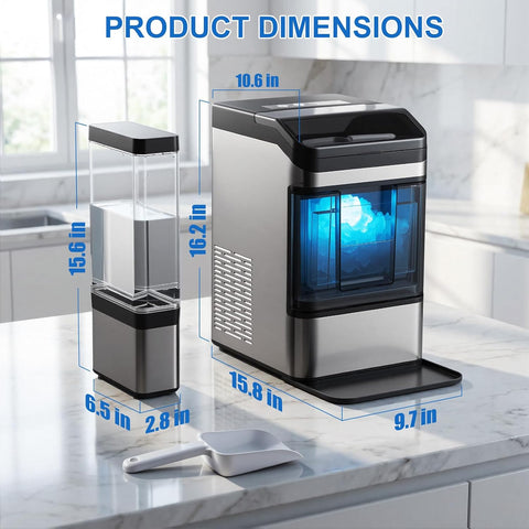 Nugget Ice Maker Countertop, 48LBS/24H Chewable Pellet Ice Maker with 0.8 Gal Water Tank, 5 Mins Fast Ice Making, Self-Cleaning Chewable Ice Machine Low Noise for Home, Kitchen, Office, Bar