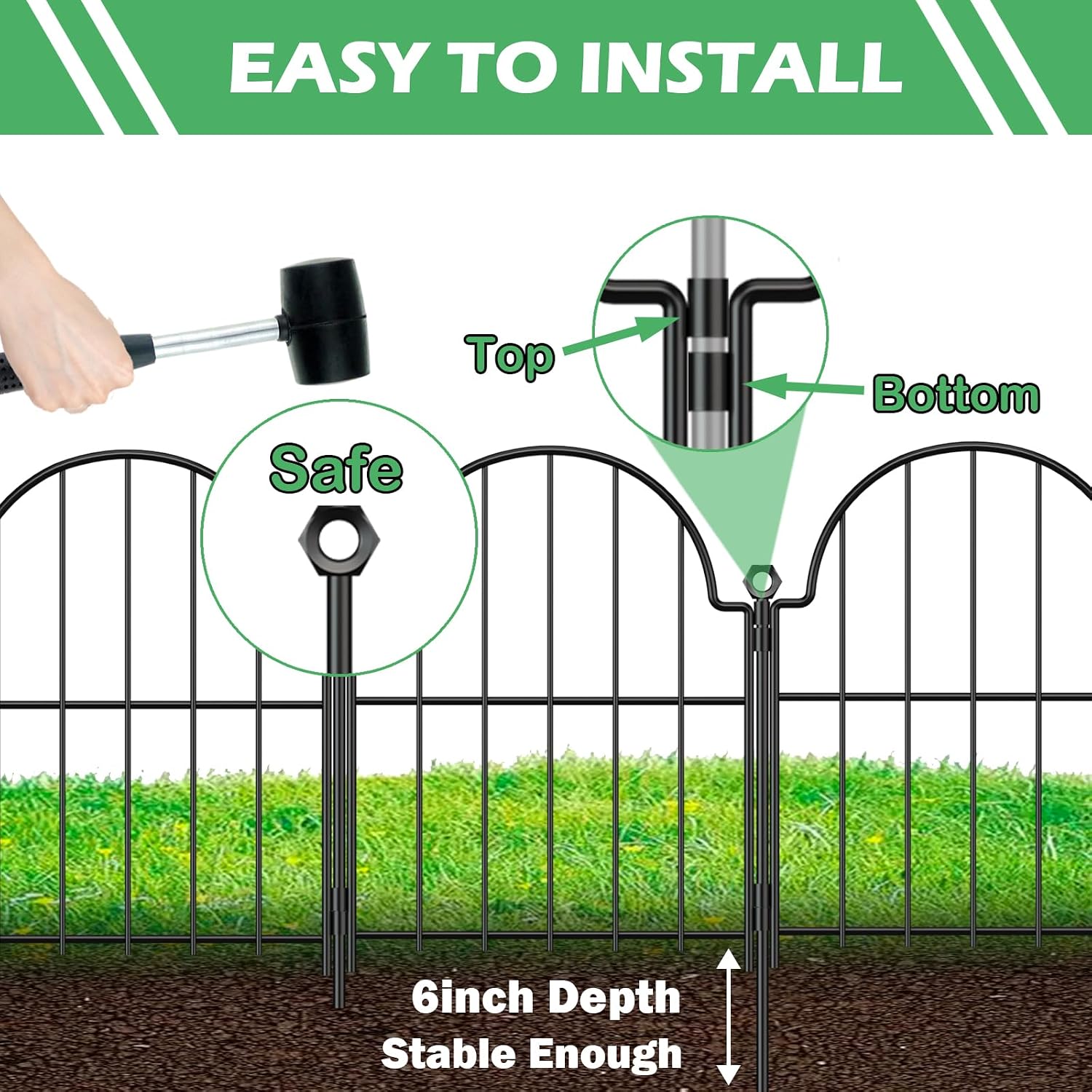 Blingluck Decorative Garden Fence, 17in(H) x 10.8ft(L), with Ground Stake