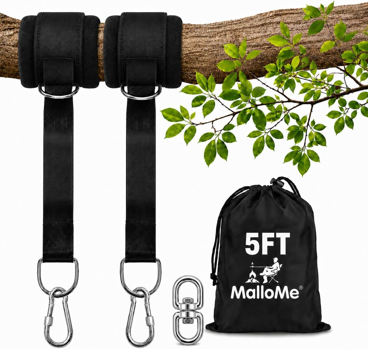MalloMe Tree Swing Straps & Hammock Straps for Trees – Multi-Purpose Hanging Kit, Heavy Duty Adjustable Tree Strap for Hammocks, Swings & Outdoor Use, Safe for Branch or Between 2 Trees