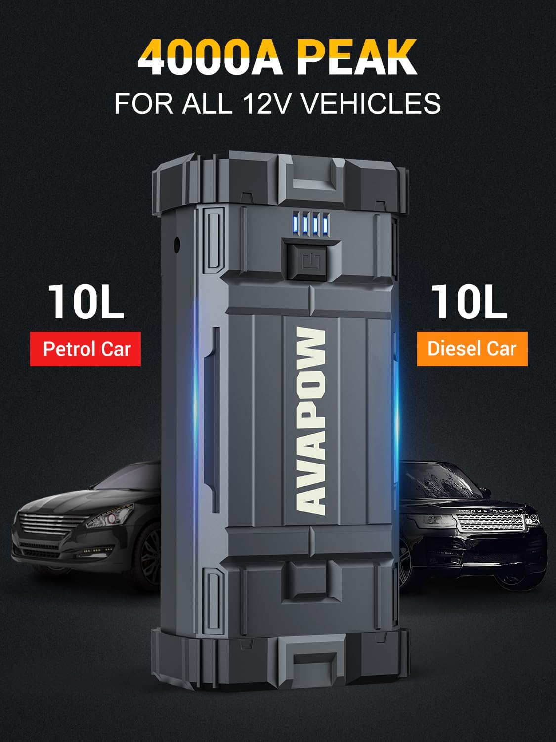 AVAPOW Car Jump Starter, 4000A Peak Battery