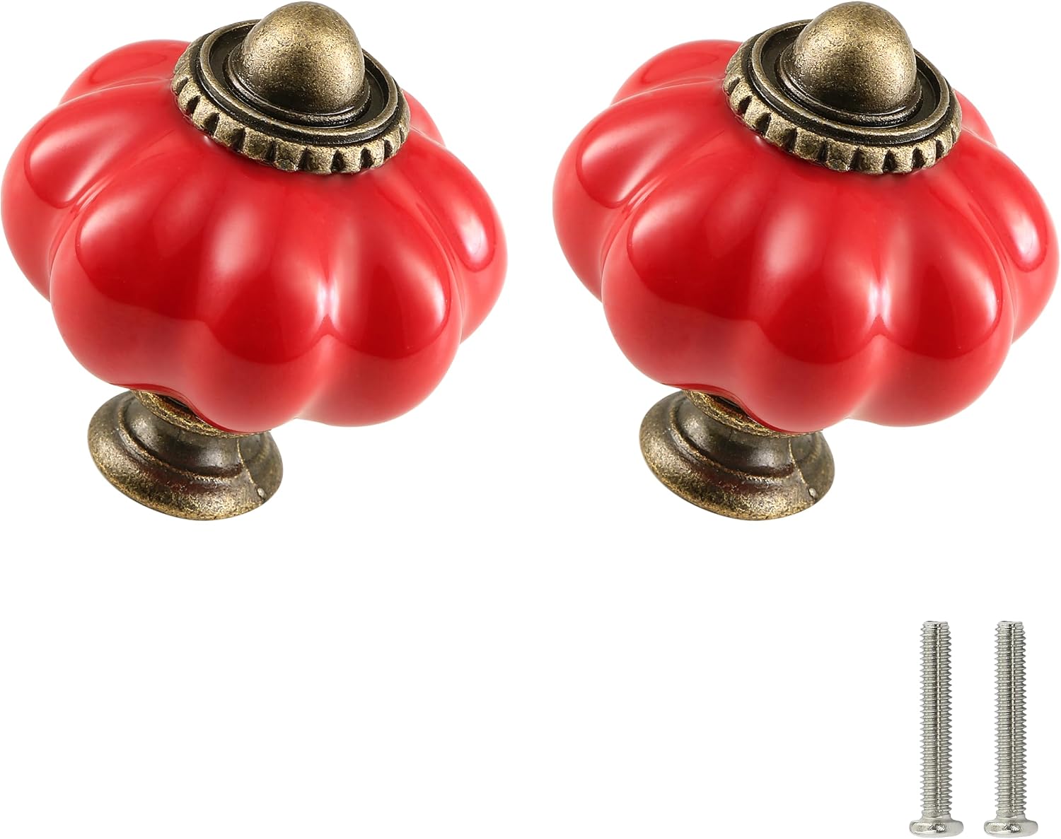 12pcs Ceramic Pumpkin Knobs - Red