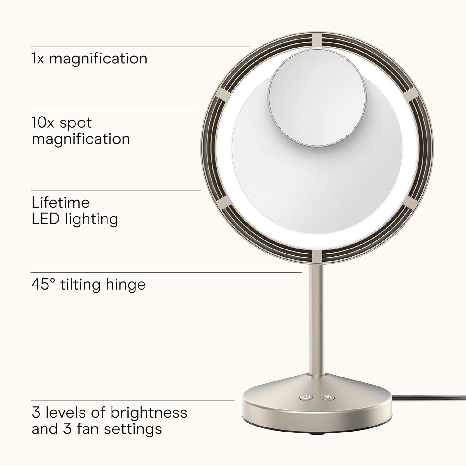 Conair Vanity Mirror with Lights, Adjustable Fan & Brightness, Round