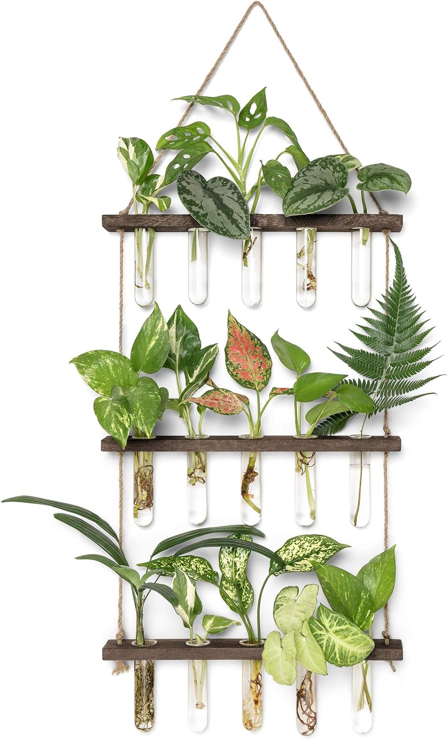Mkono Plant Propagation Station, 3 Tier Brown Wall Hanging Vase Test Tubes