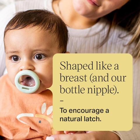 Tommee Tippee Breast-Like Pacifier, Symmetrical Design, Natural Breast-Like Baglet, BPA-Free Binkies, Rose/Green/Cream, 0-6 Month (Pack of 48)