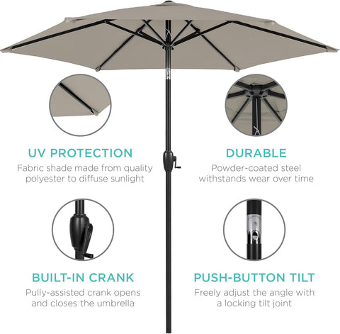 Best Choice Products 7.5ft Heavy-Duty Round Outdoor Market Table Patio Umbrella w/Steel Pole, Push Button Tilt, Easy Crank Lift - Beige