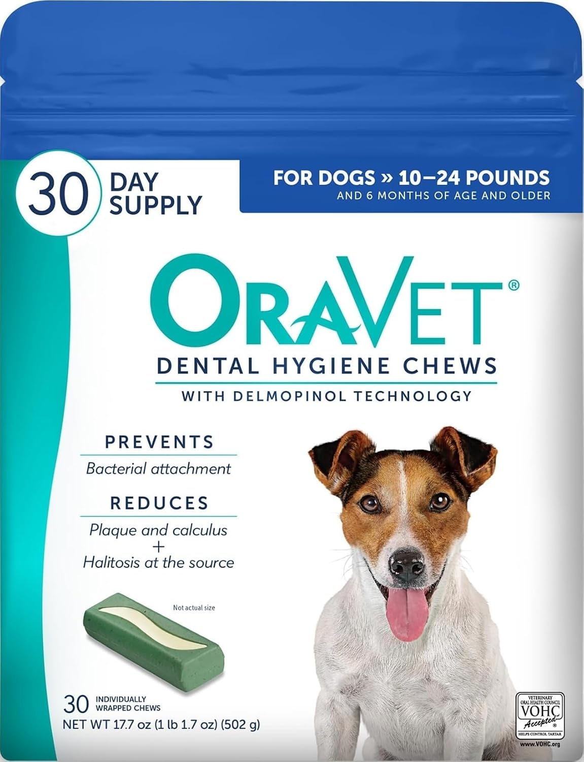 ORAVET Dental Chews for Dogs, Oral Care and Hygiene Chews (Small Dogs, 10-24 lbs.) Blue Pouch, 30 Count