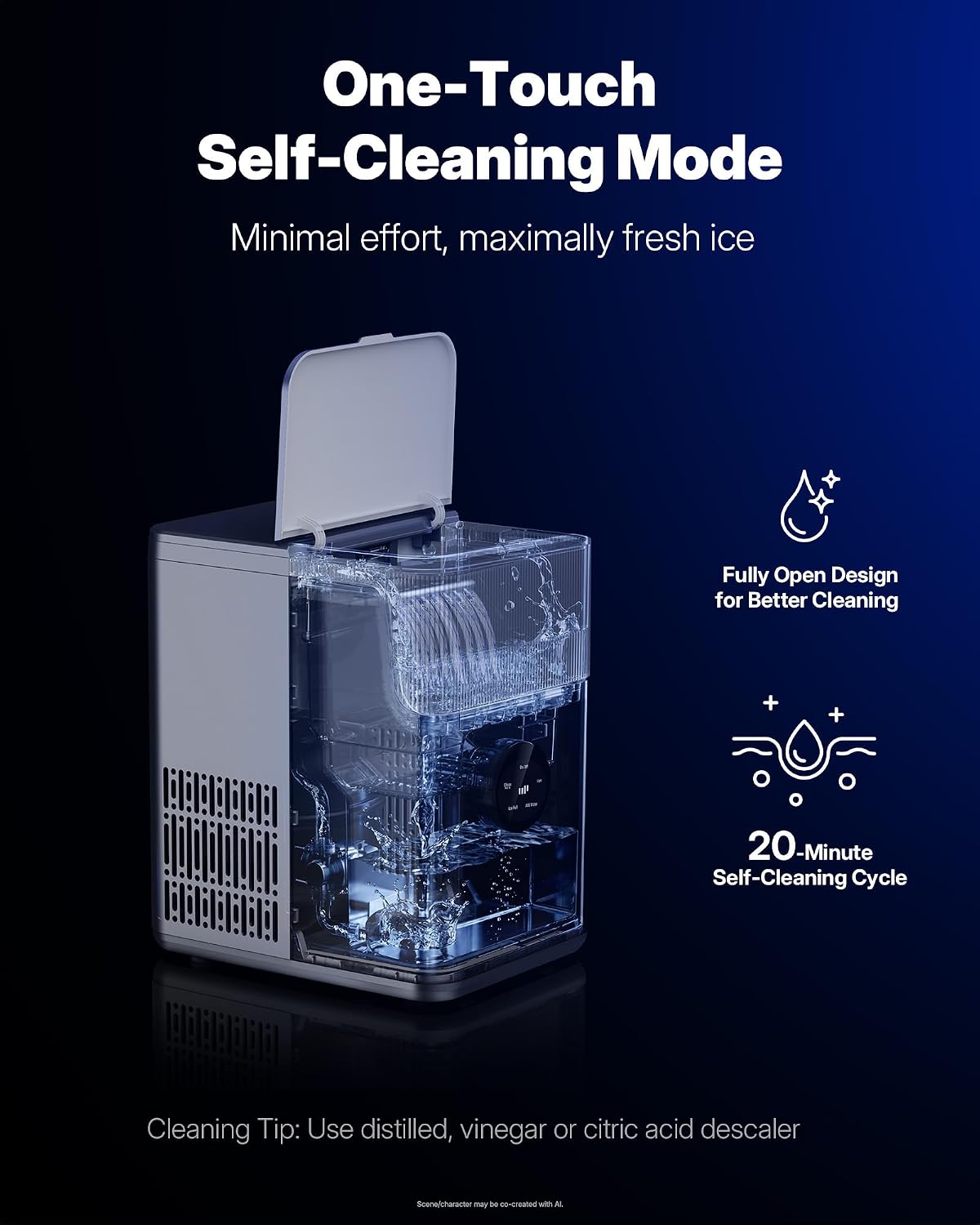 Upstreman Nugget Ice Maker Countertop, 33lbs/24H, Touchscreen Ice Machine with Self-Cleanin Function, Portable Ice Makers for Home Kitchen Office Camping RV-NI33