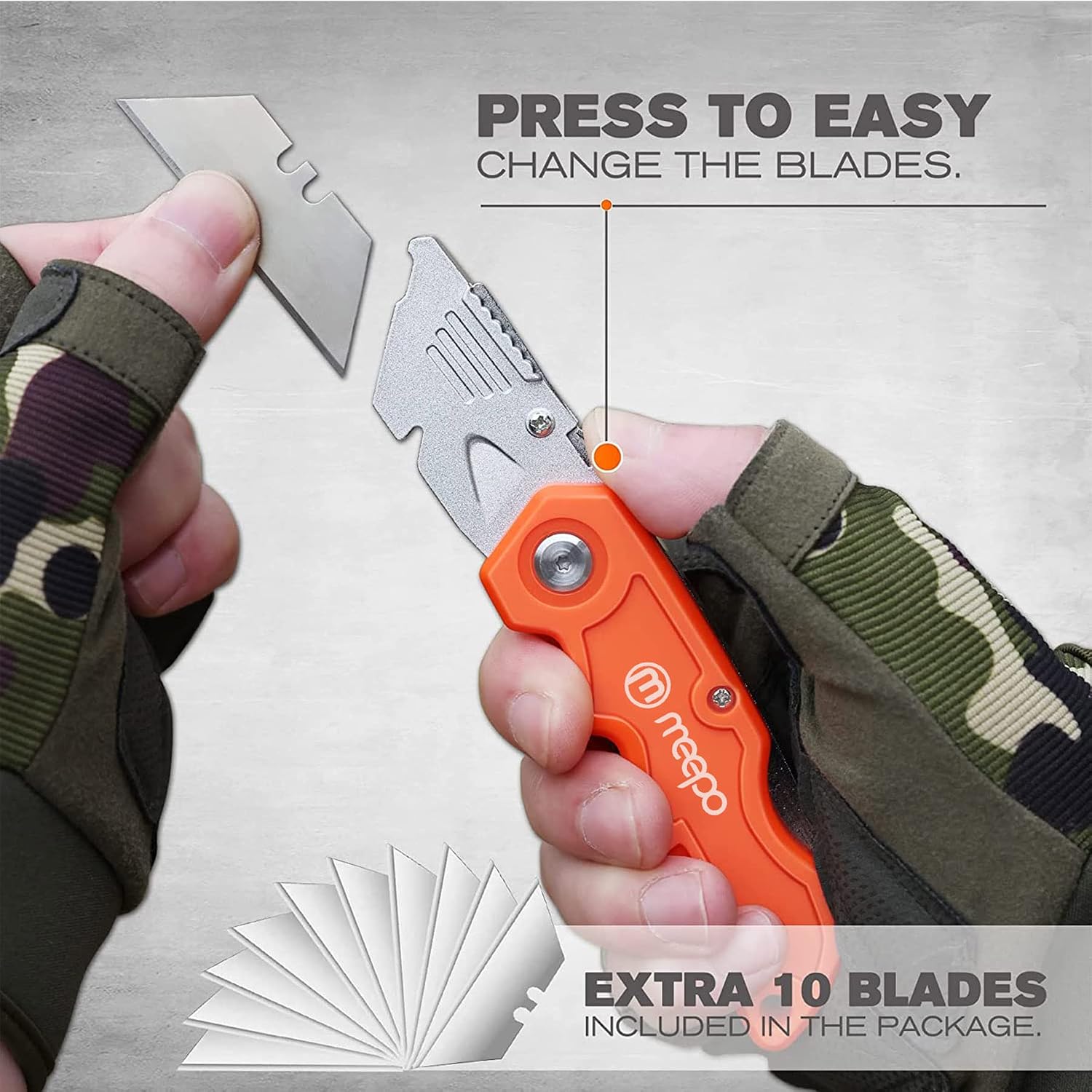 M MEEPO 4-Pack Box Cutter, Colorful Folding Utility Knife w/ 10 pcs Blades