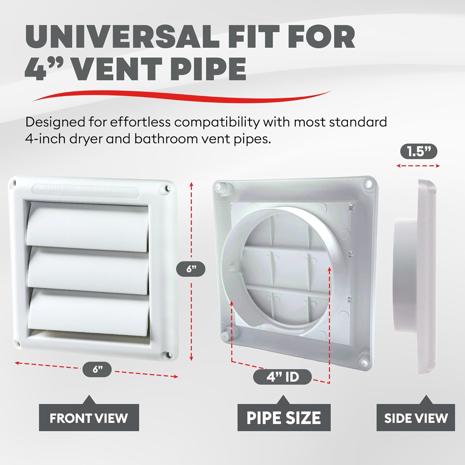 Deflecto Outdoor Dryer Vent Cover 4-Inch with Louvered Gravity Damper White