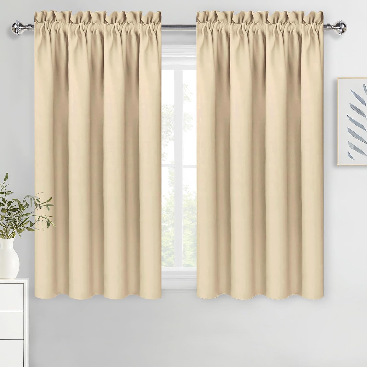 DWCN Blackout Curtains for Bedroom Living Room 38 x 45 Inch Long Beige