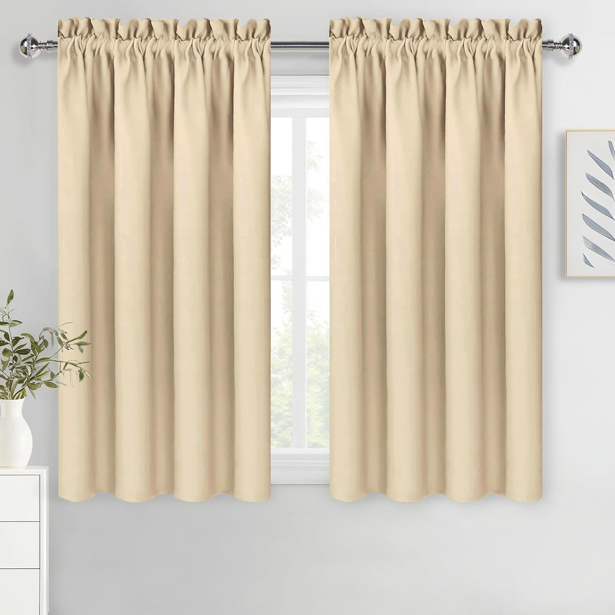 DWCN Blackout Curtains for Bedroom Living Room 38 x 45 Inch Long Beige