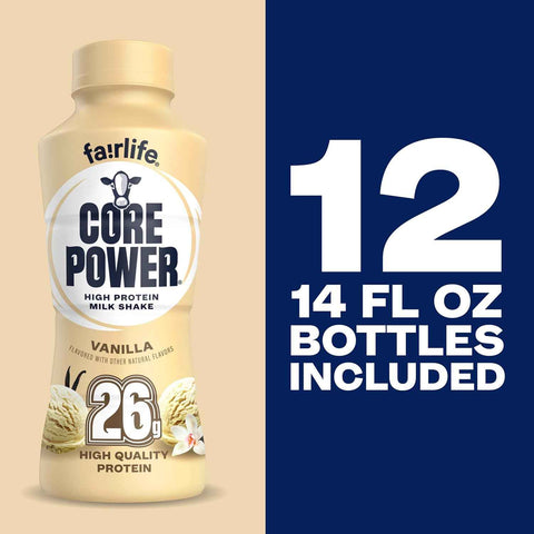 Core Power Protein Shake, Vanilla, 26g Bottle, 14oz, 12 Pack