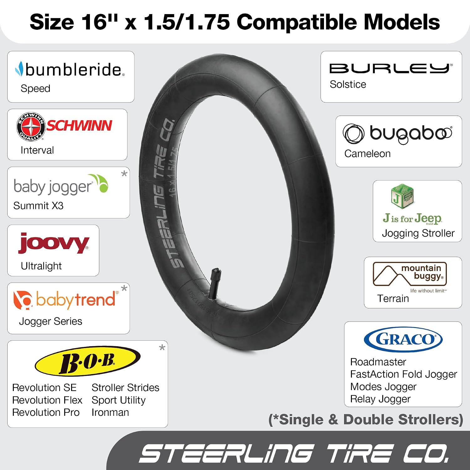 16 x 1.5/1.75 Stroller Tire Tube Heavy Duty - Thorn Resistant Inner Tube for All BOB Revolution Strollers, Sport Utility, Ironman & Alterrain [2-Pack] BOB Stroller Tire Replacement