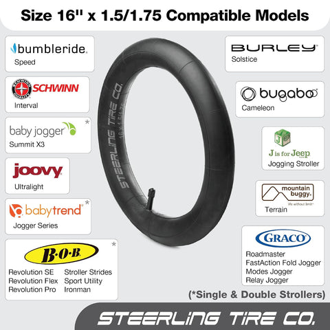 16 x 1.5/1.75 Stroller Tire Tube Heavy Duty - Thorn Resistant Inner Tube for All BOB Revolution Strollers, Sport Utility, Ironman & Alterrain [2-Pack] BOB Stroller Tire Replacement