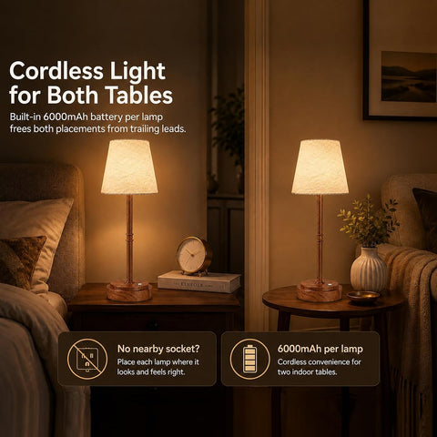 Cordless Table Lamps 2 Pack, Rechargeable Battery Operated Lamps, Wood